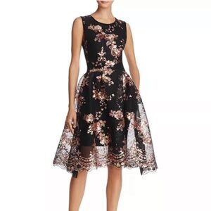 Maje black & rose gold sequin fit & flare midi dress - Small